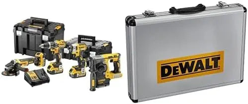 DEWALT Kit 4 Outils XR 18V sans balais + 3 Batteries 5Ah + 1 Chargeur + 2 Coffrets TSTAK DCK422P3T & Jeu – 27 Nm / 205 Nm, gris