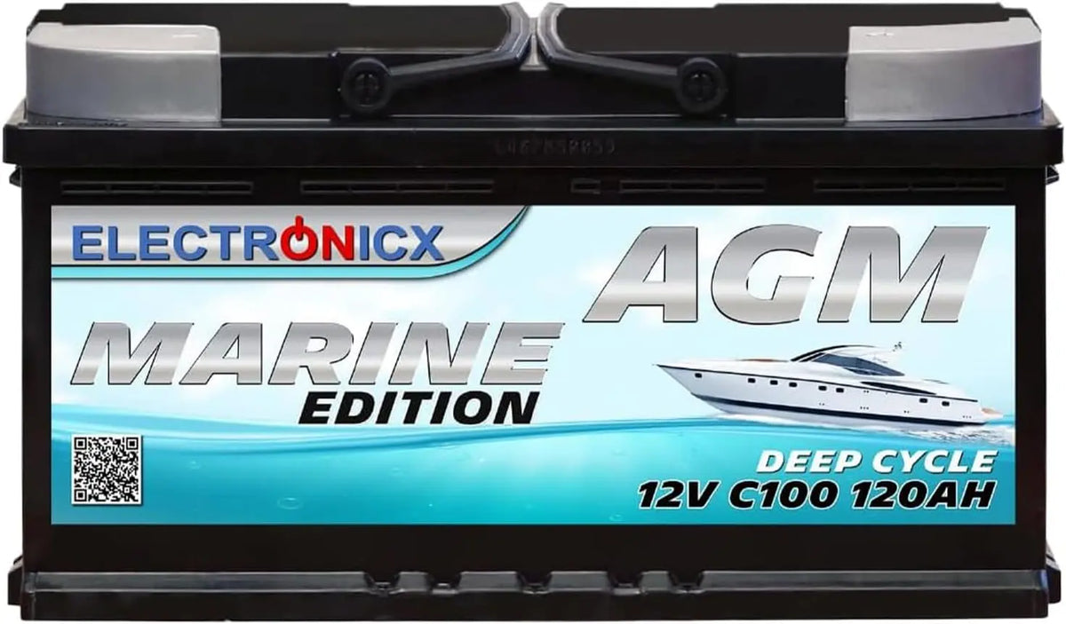 Electronicx AGM Marine Édition 12V 120Ah batterie – C100, 353×175×190 mm, noir/gris