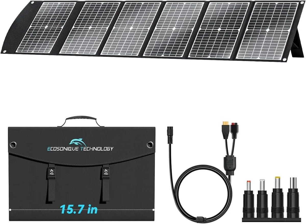Ecosonique Chargeur de panneau solaire portable pliable 100W Charge rapide – gris/noir