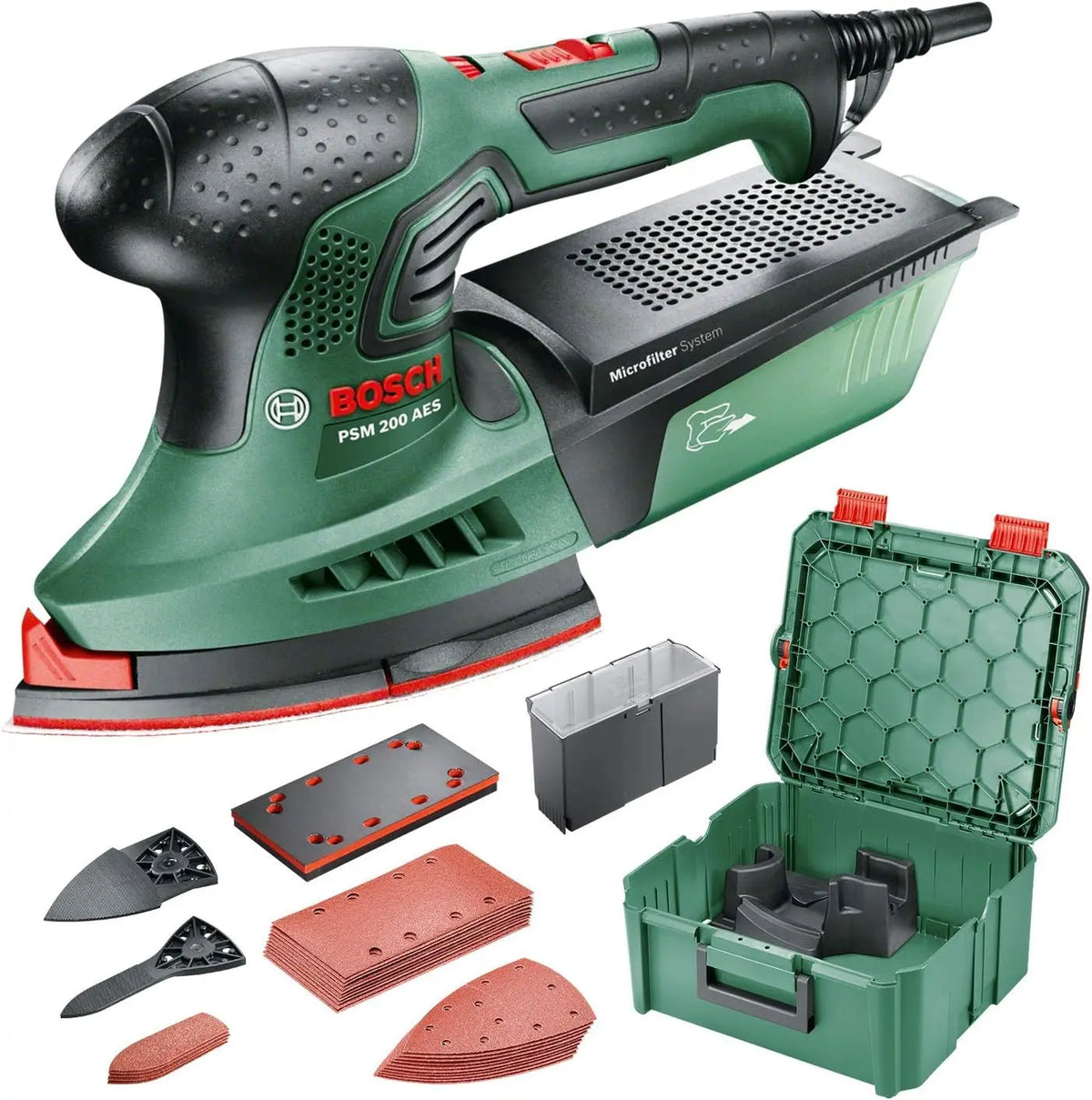 Bosch Ponceuse Multi PSM 200 AES + SystemBox – vert/gris