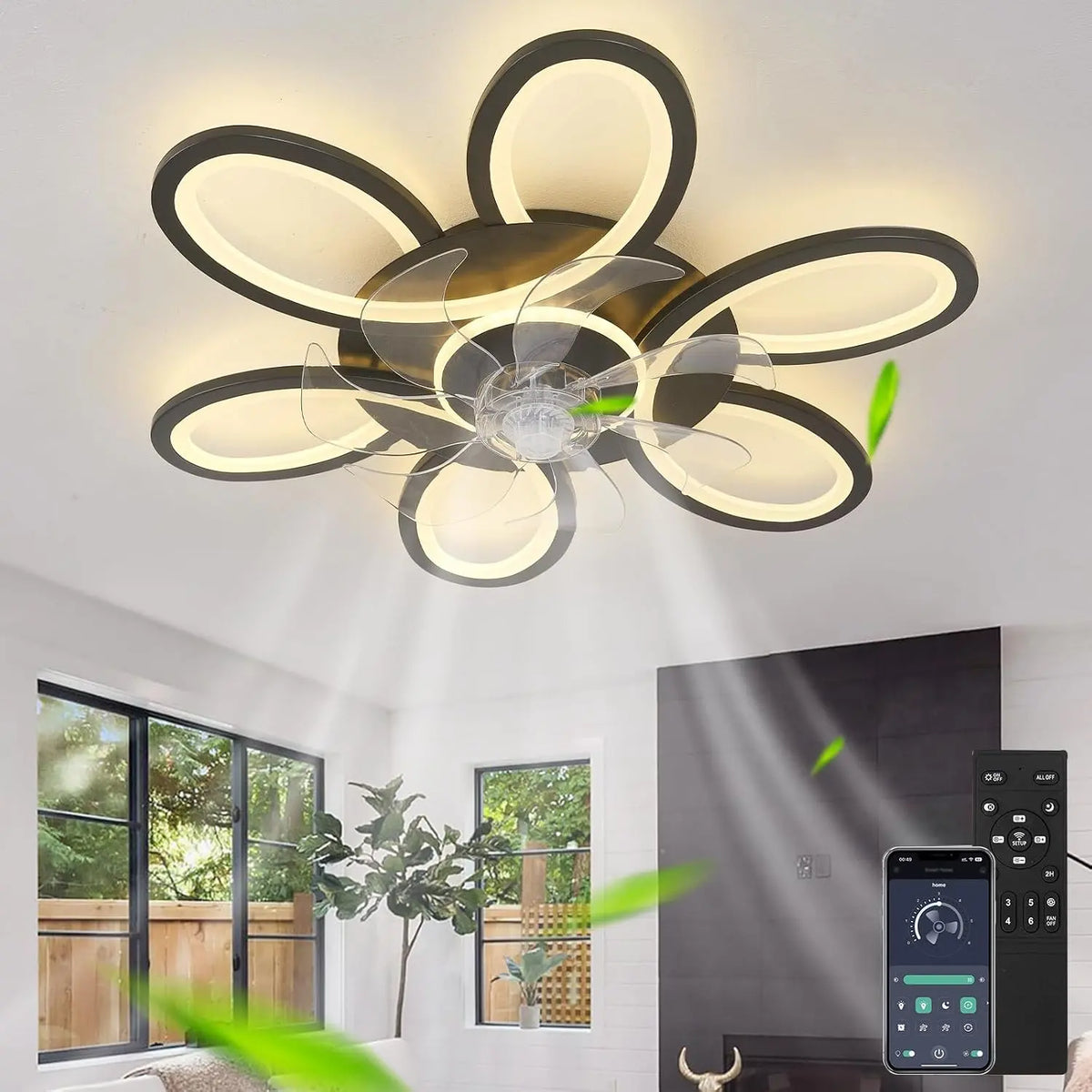 Luminaire Ventilateur Moderne Pour Chambre À Coucher – 78 W, noir