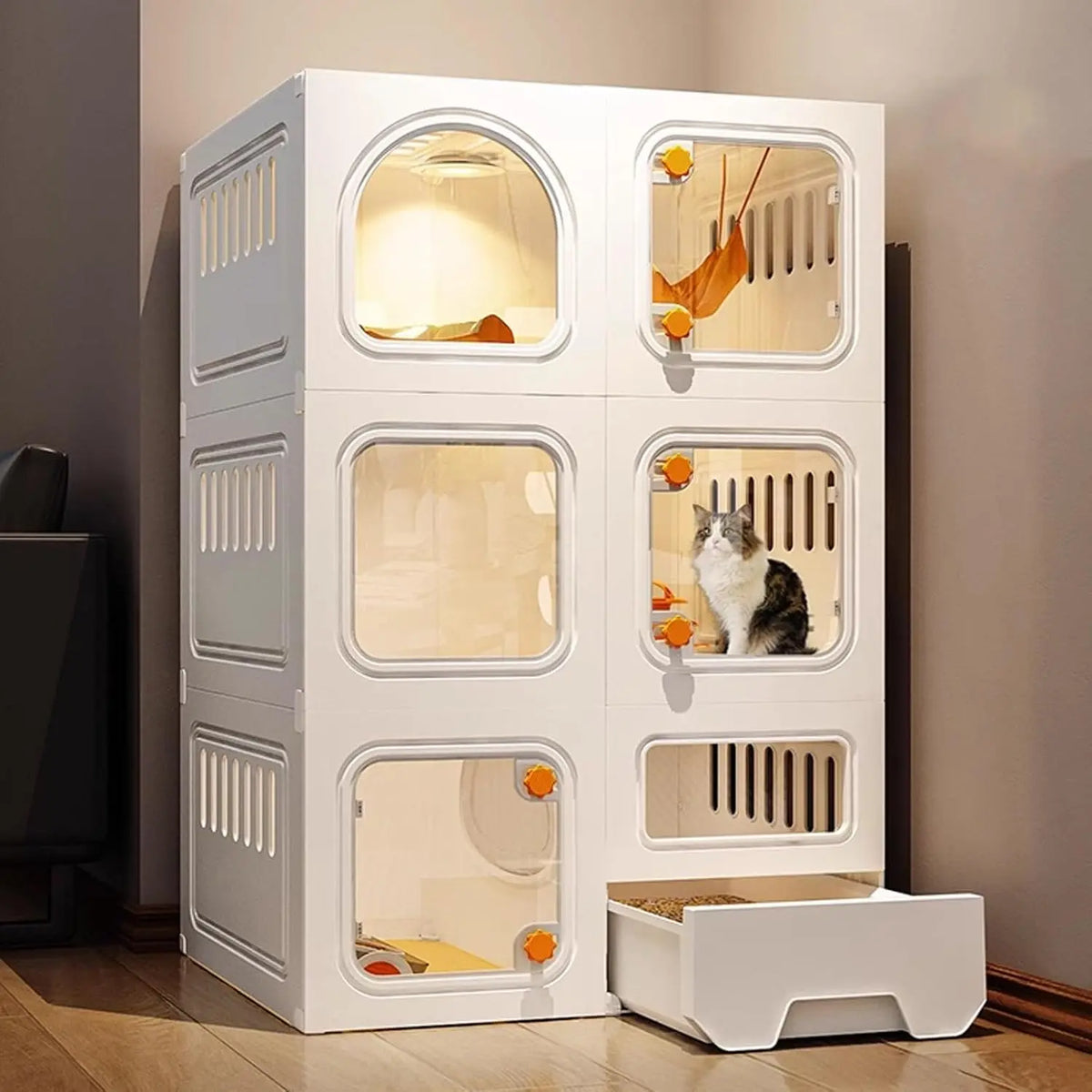 Cage d'intérieur pour chat habitat pour animaux – beige/gris