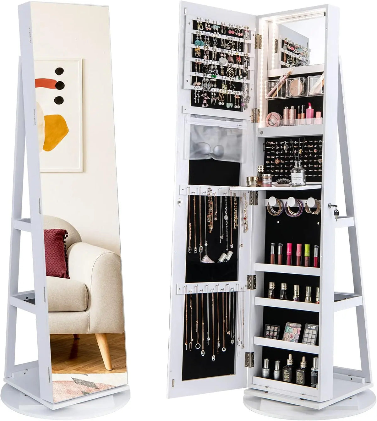 GOPLUS Armoire à Bijoux avec Miroir sur Pied – blanc