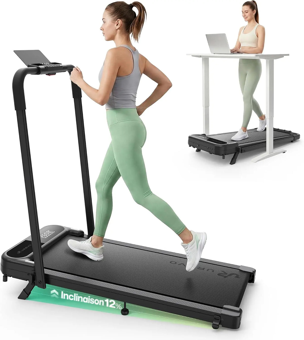 UREVO Tapis de Course Pliable avec Inclinaison 12% – gris
