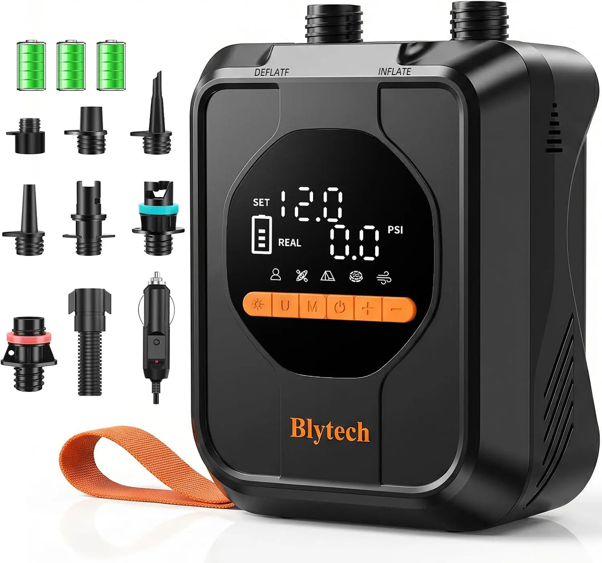 Gonfleur Paddle Electrique 20 PSI avec Batterie Rechargeable 13500 mAh – 360 L/min, noir/gris