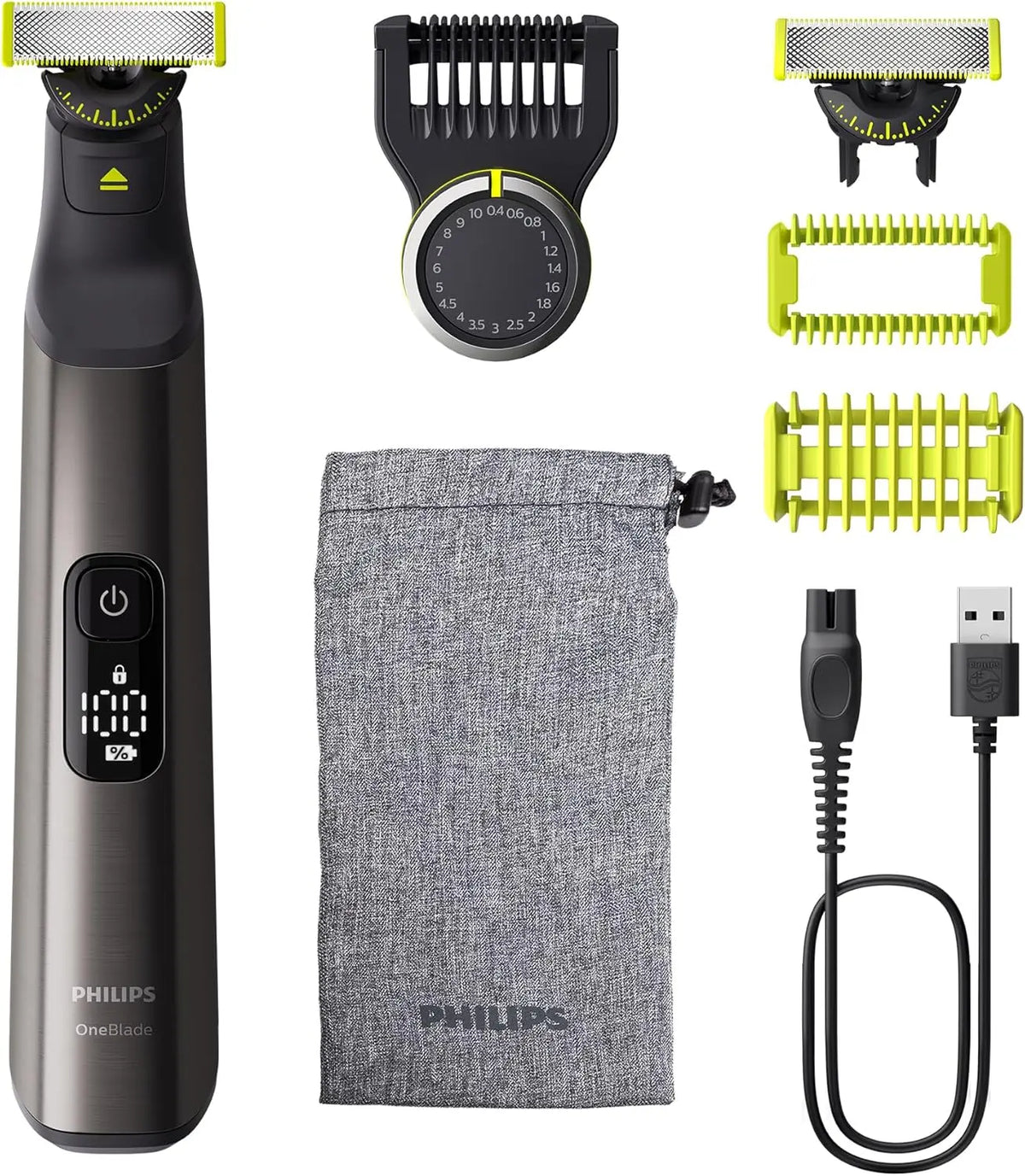 Philips OneBlade Pro 360 Authentique Visage+Corps - Tondeuse à barbe électrique – QP6552/30, gris/noir